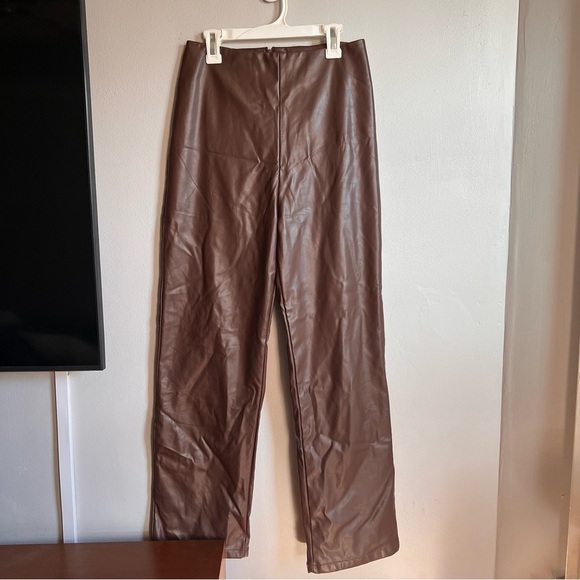 Lisa Says Gah Luisa Brown Faux Leather Pants High Rise Straight Leg XS/S - Picture 4 of 7